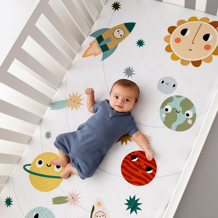Rookie Humans Crib sheet and Swaddle bundle - Space Explorer