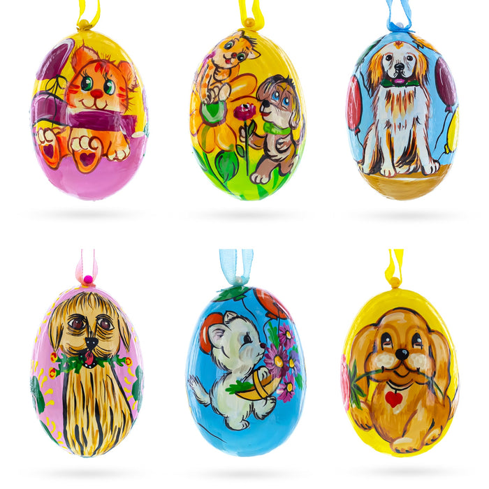 BestPysanky Set of 6- Cats and Dogs Wooden Easter Wooden Christmas Ornaments3 Inches