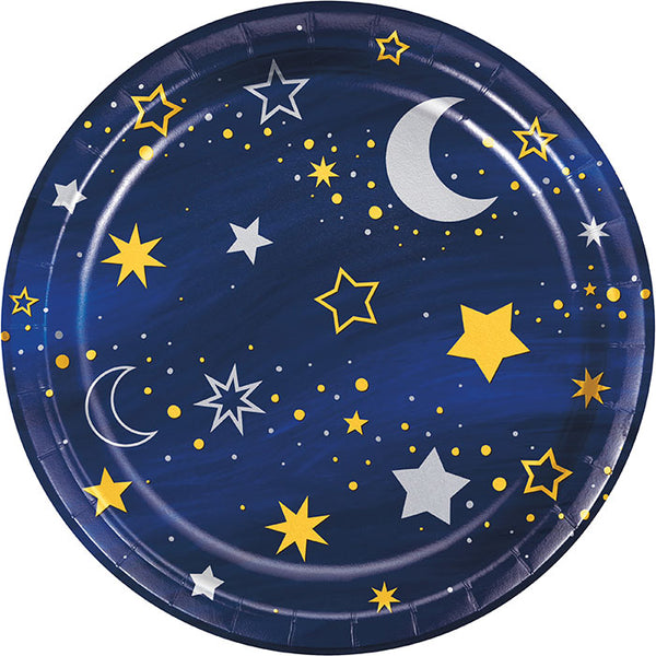 Party Decorations Starry Night Paper Dessert Plate, Foil 8 Count