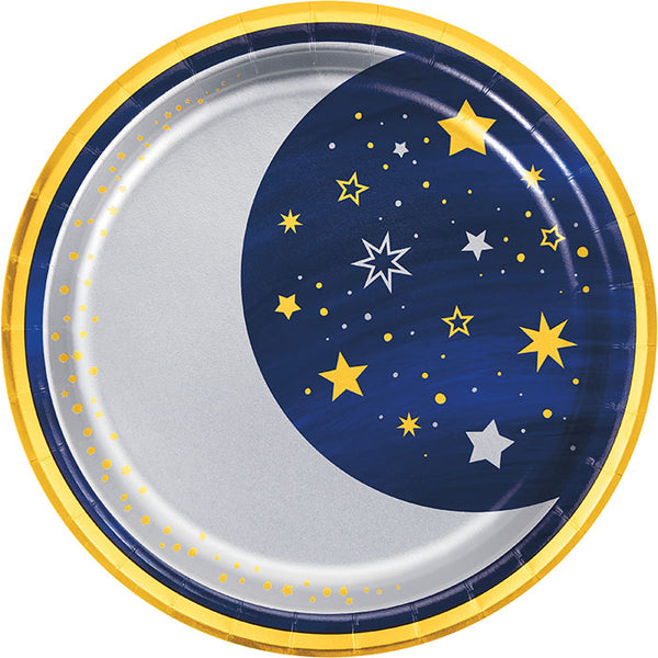 Party Decorations Starry Night Dinner Plate, Moon, Foil 8ct