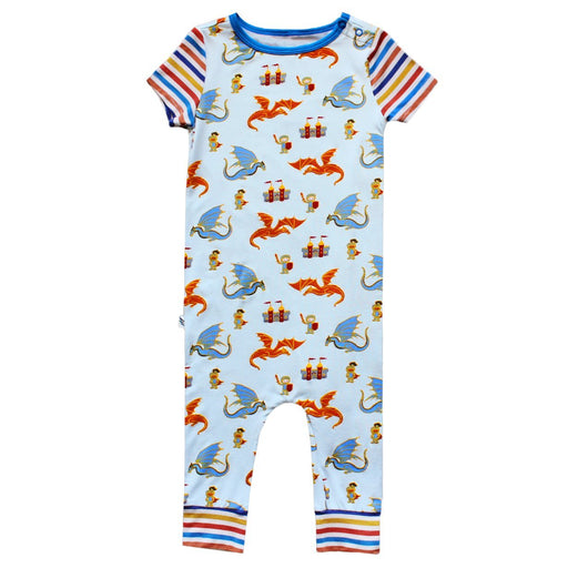 Free Birdees Steel Blue Dragons & Knights Romper with Side Zipper (0-3T)