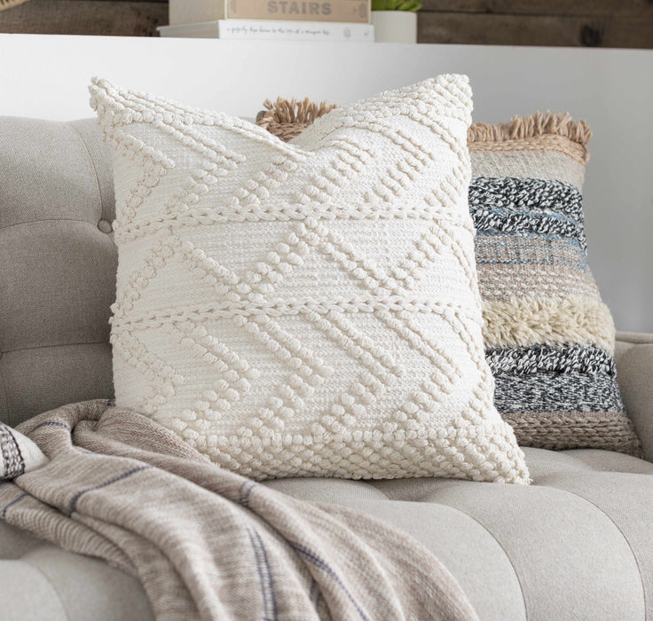 Hauteloom Sumiton White Textured Crochet Cotton Throw Pillow