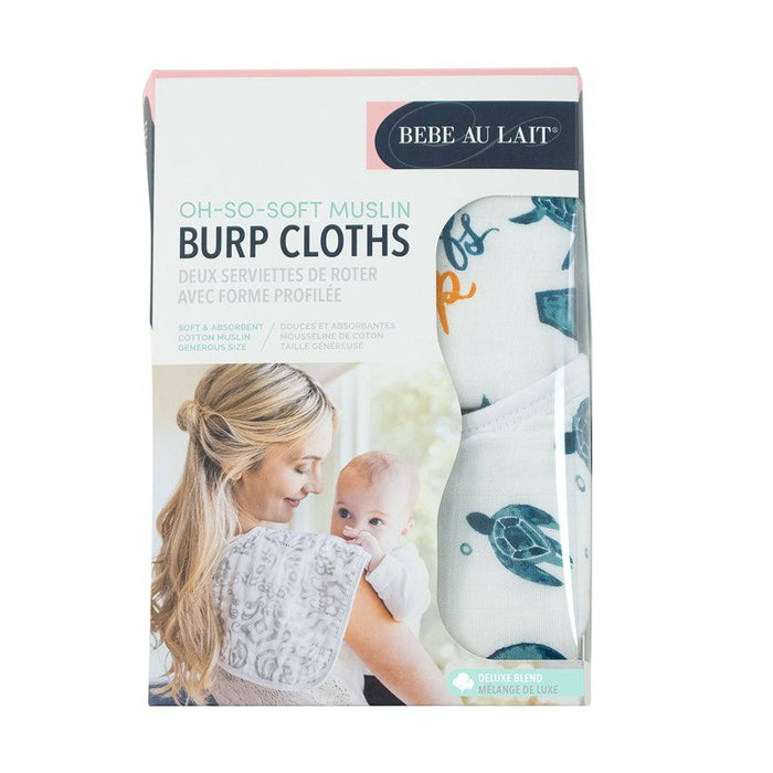 Bebe Au Lait® Surf + Sea Turtle Oh So Soft Muslin Blend Burp Cloth Set, 2 Pack