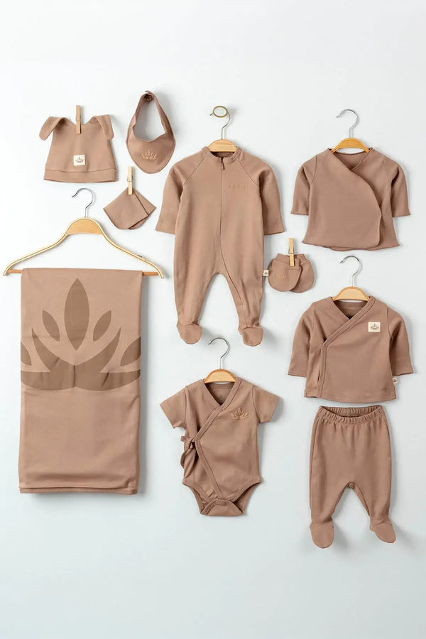 THA Dressing Organic Cotton Newborn Brown Coming Home Set - 10 Pcs