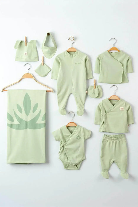 THA Dressing Organic Cotton Newborn Green Coming Home Set - 10 Pcs