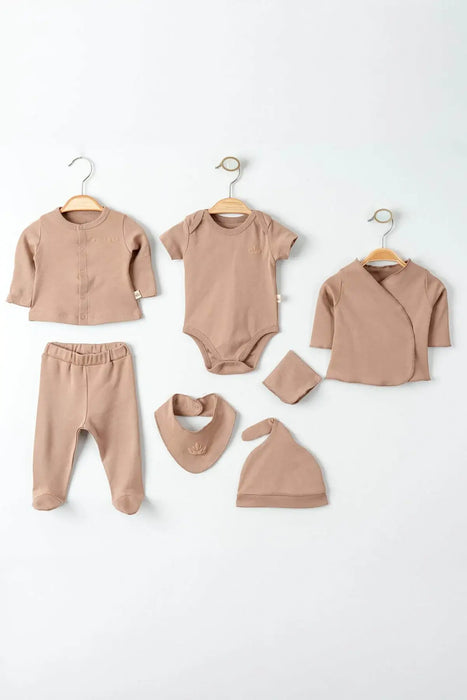 THA Dressing Organic Cotton Newborn Brown Coming Home Set - 7 Pcs