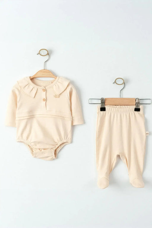 THA Dressing Organic Cotton Beige Bodysuit and Pant Set