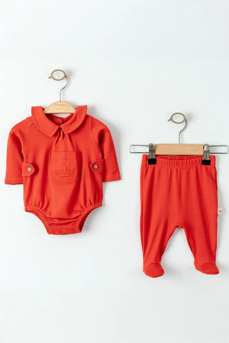 THA Dressing Organic Cotton Red Bodysuit and Pant Set