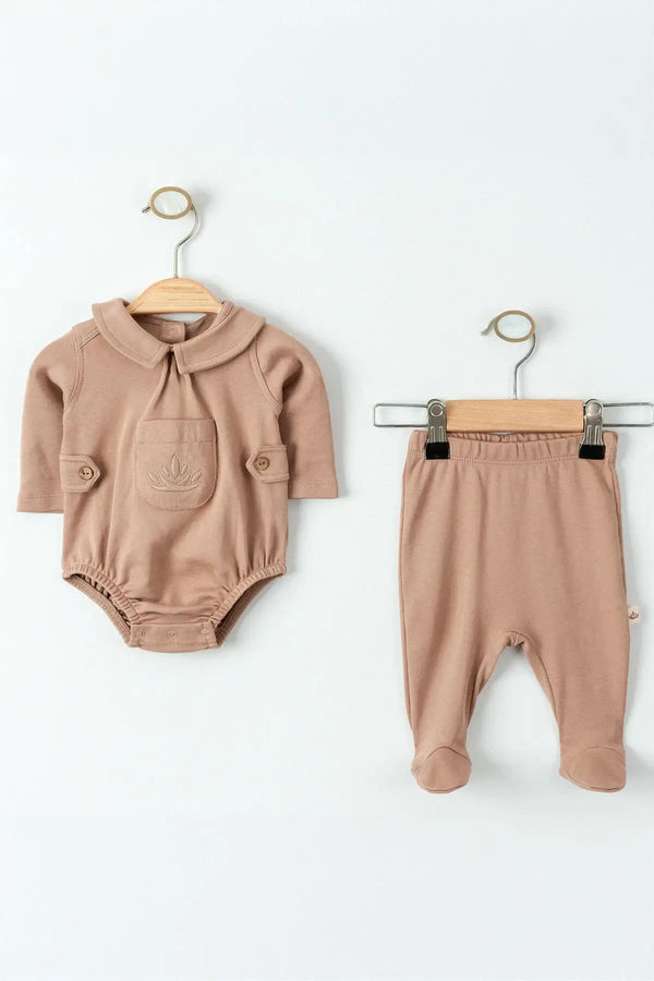 THA Dressing Organic Cotton Brown Bodysuit and Pant Set