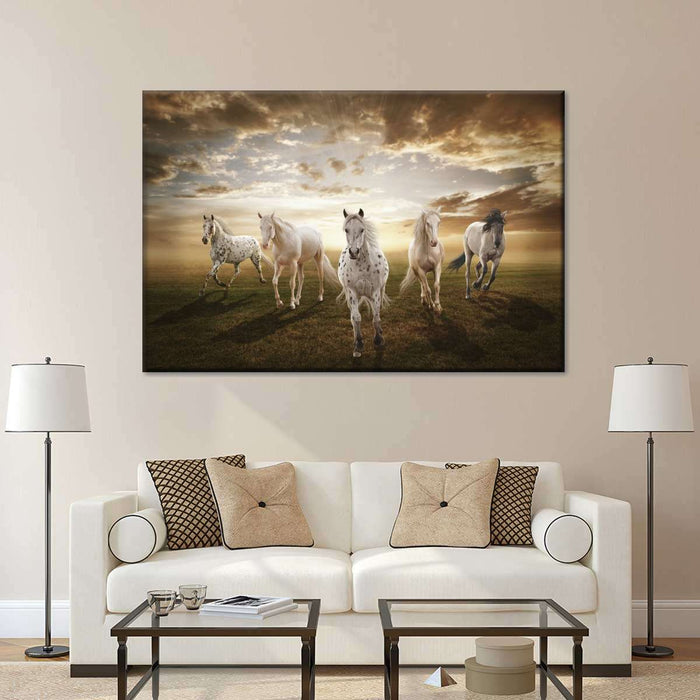 ElephantStock Dramatic White Horses Wall Art