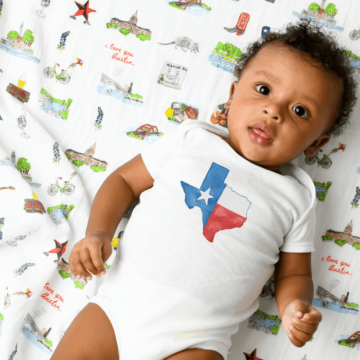 Little Hometown Texas Watercolor Baby Onesie