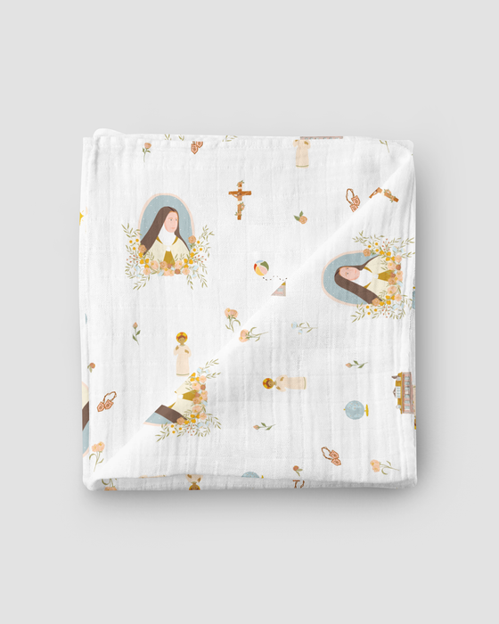 Be A Heart St. Therese of Lisieux Muslin Swaddle Baby Blanket