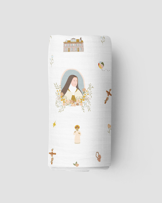 Be A Heart St. Therese of Lisieux Muslin Swaddle Baby Blanket