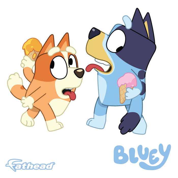 Fathead Bluey: Bluey & Bingo Sisters Ice Cream Icon - Officially Licensed BBC Removable Adhesive Decal