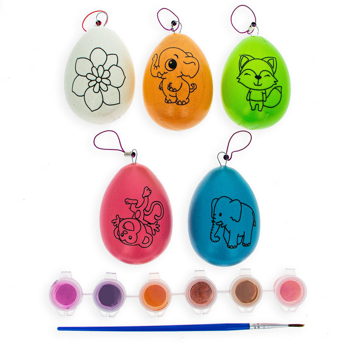 BestPysanky Colorful Easter Delights: Set of 5 Multicolored Solid Plastic Easter Egg Ornaments 4.75 Inches