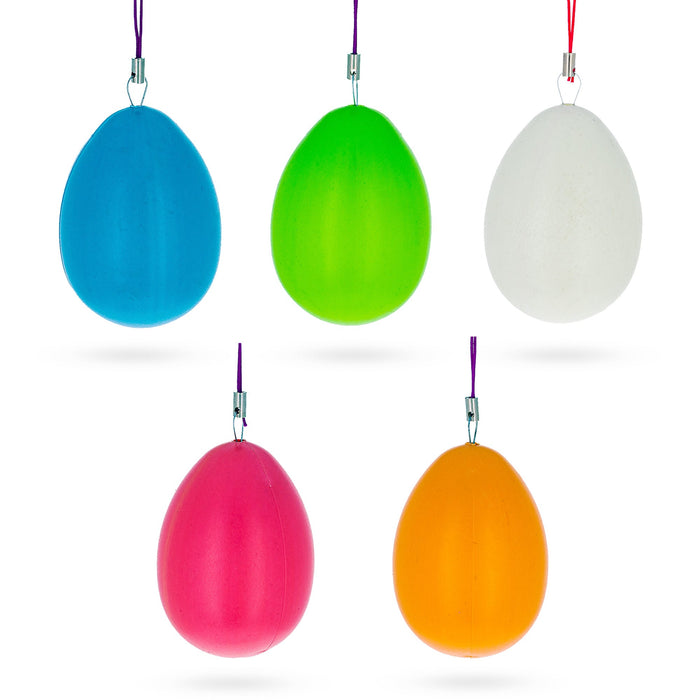 BestPysanky Colorful Easter Delights: Set of 5 Multicolored Solid Plastic Easter Egg Ornaments 4.75 Inches