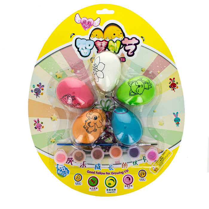 BestPysanky Colorful Easter Delights: Set of 5 Multicolored Solid Plastic Easter Egg Ornaments 4.75 Inches