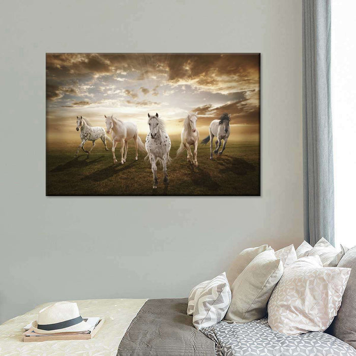 ElephantStock Dramatic White Horses Wall Art