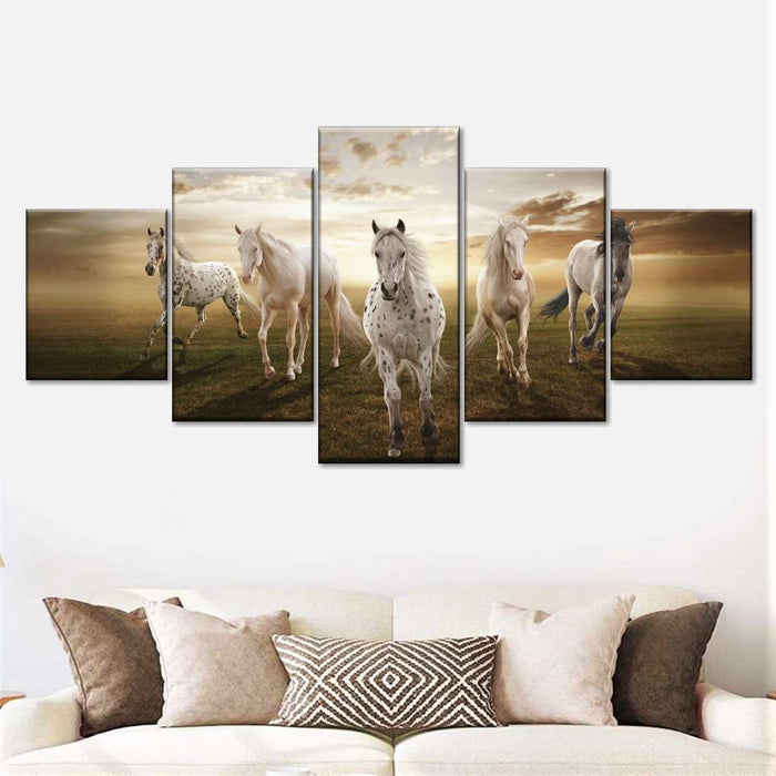 ElephantStock Dramatic White Horses Wall Art