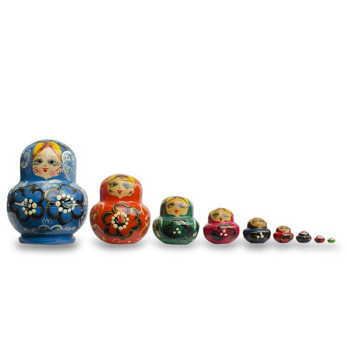 BestPysanky Set of 9 Rainbow Collection Blue Nesting Dolls  4.75 Inches