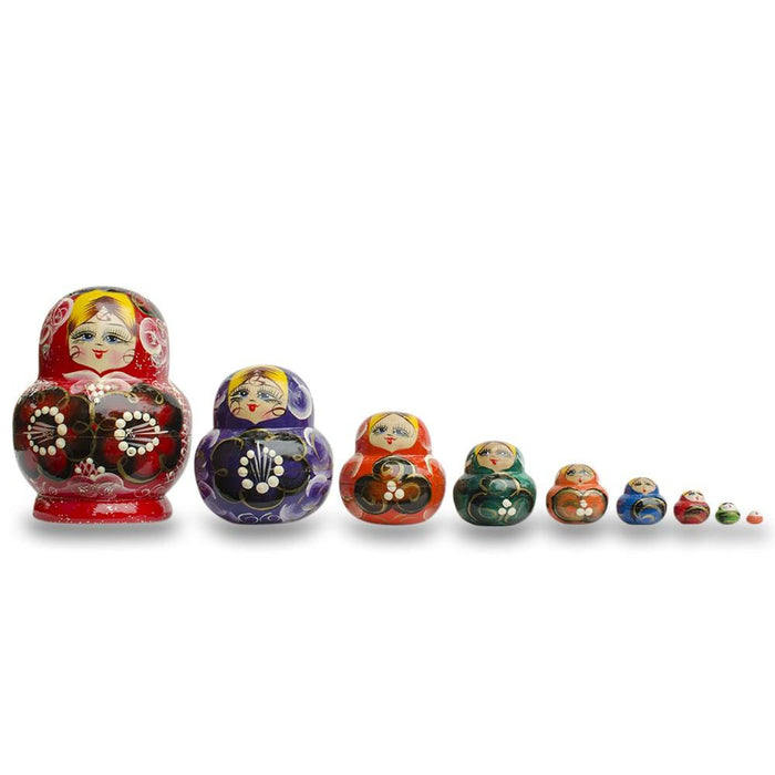 BestPysanky Set of 9 Rainbow Wooden Nesting Dolls  4.75 Inches