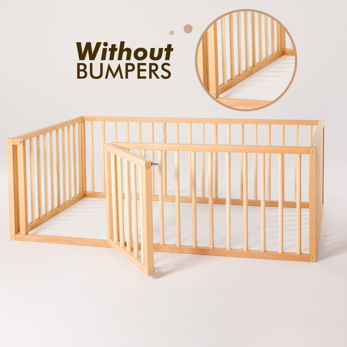 Goodevas Full Montessori Floor Bed Frame for Toddlers with Fence and Wooden Slats (75*54 inch)