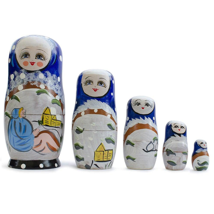 BestPysanky Set of 5 Winter Village Scene Nesting Dolls  6.5 Inches