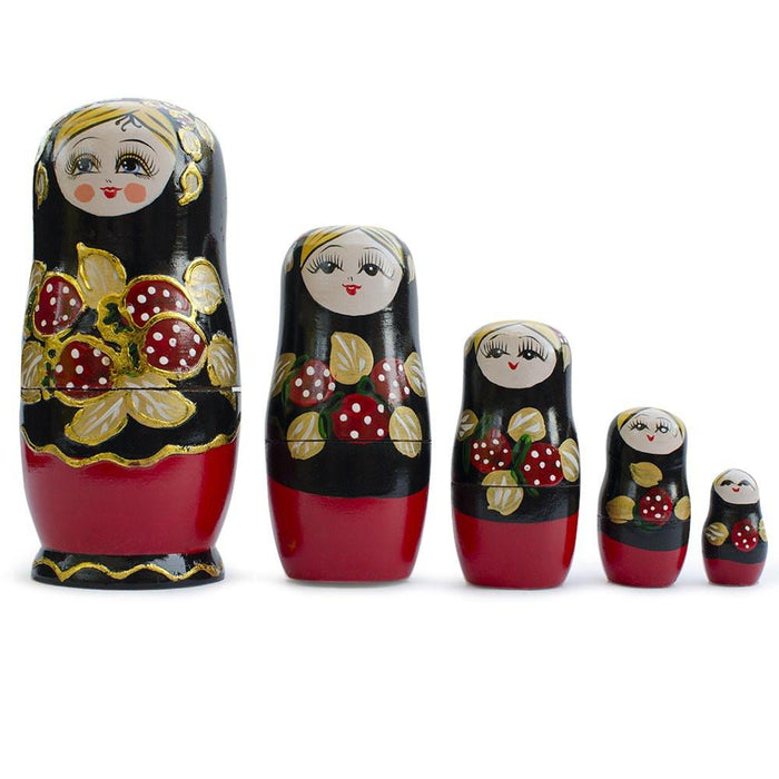 BestPysanky Set of 5 Strawberries Nesting Dolls Matryoshka 6.5 Inches