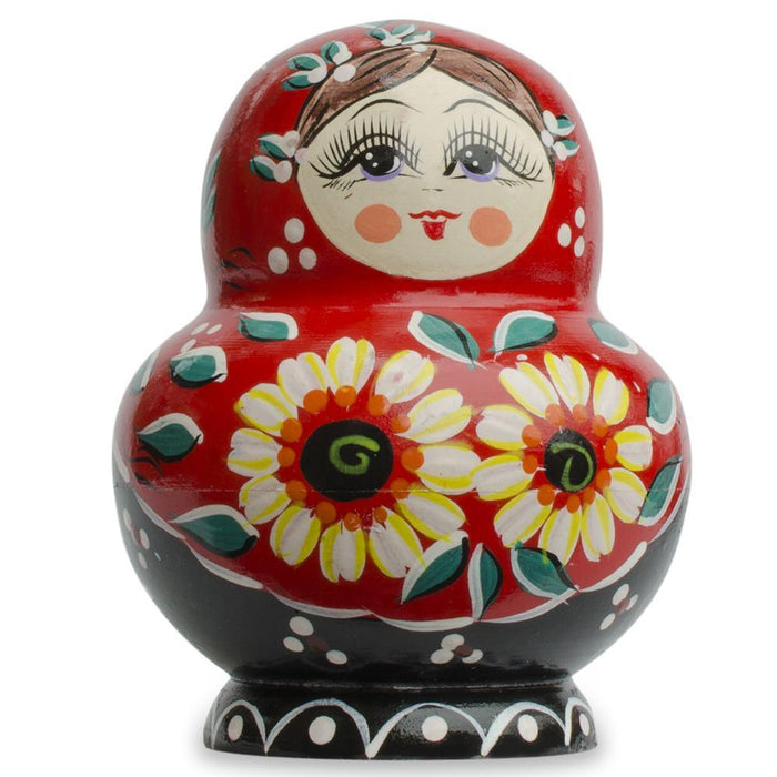 BestPysanky Set of 10 Daisy Flowers on Red Dress Nesting Dolls  7 Inches