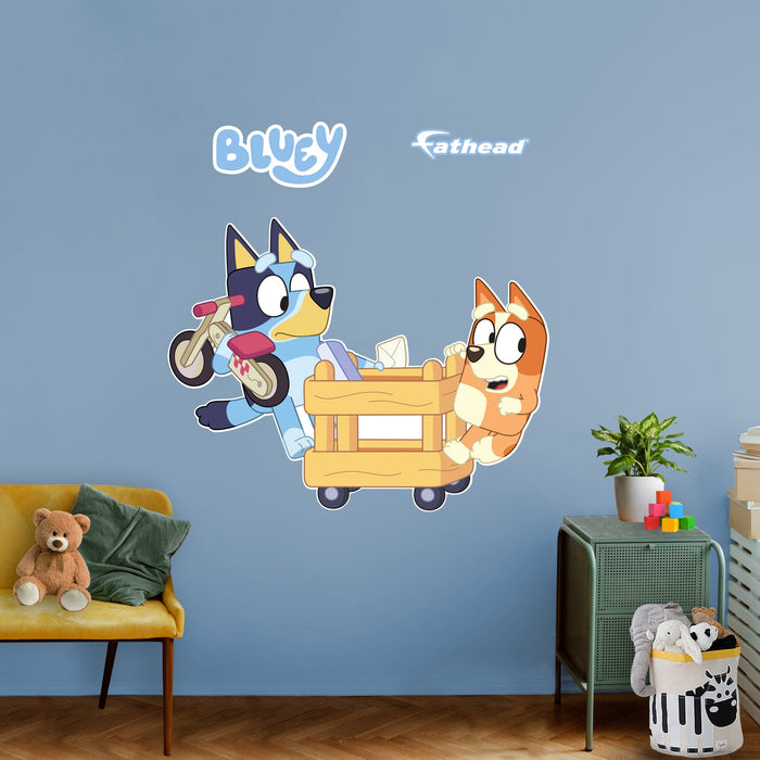 Fathead Bluey: Bluey & Bingo Sisters Postman Icon - Officially Licensed BBC Removable Adhesive Decal