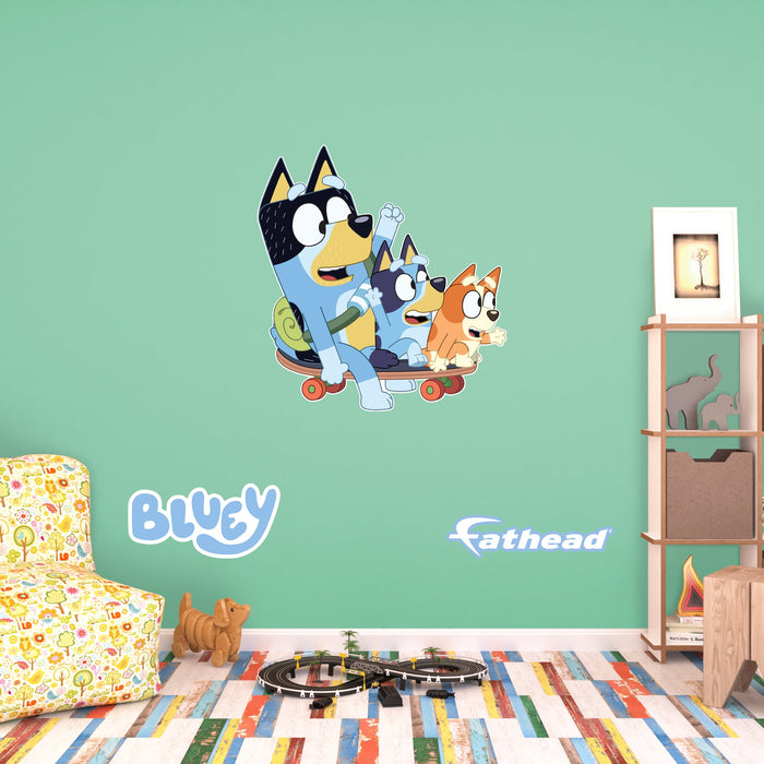 Fathead Bluey: Bandit, Bluey, Bingo Skateboard Icon - Officially Licensed BBC Removable Adhesive Decal