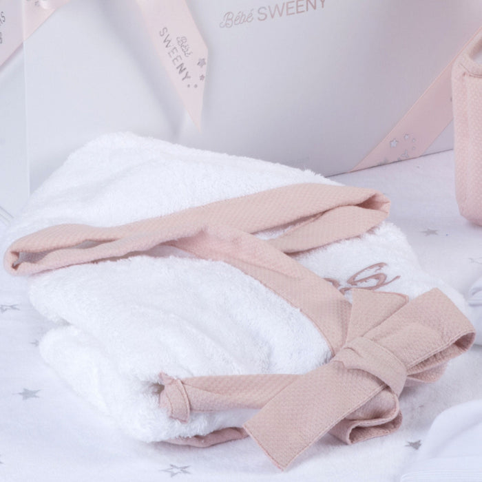 Bebe Sweeny MON BEAU TROUSSEAU | Girls White & Dusty Rose Personalised Bathrobe