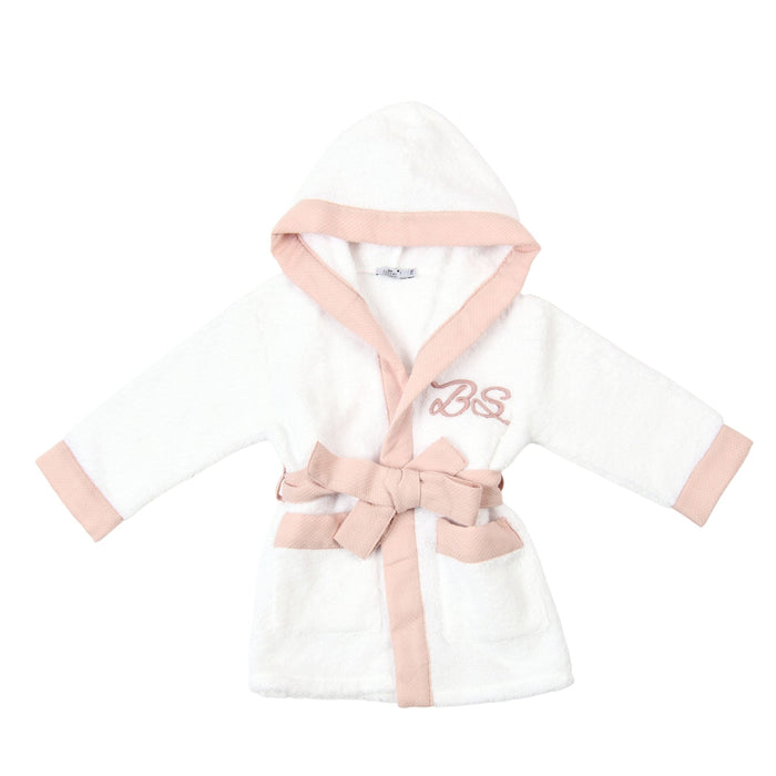 Bebe Sweeny MON BEAU TROUSSEAU | Girls White & Dusty Rose Personalised Bathrobe