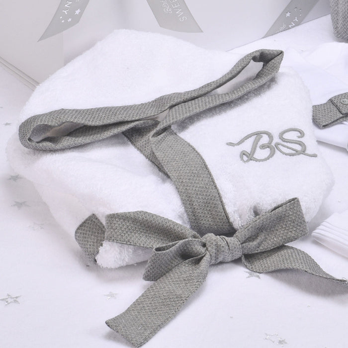 Bebe Sweeny MON BEAU TROUSSEAU | Boys White & Grey Personalised Bathrobe