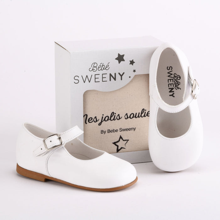 Bebe Sweeny Girls White Mary Jane Leather Shoes