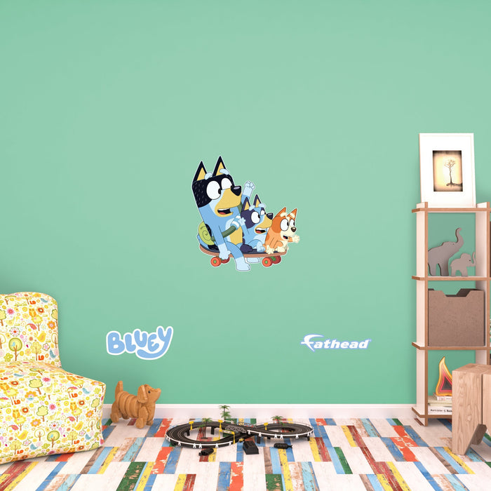 Fathead Bluey: Bandit, Bluey, Bingo Skateboard Icon - Officially Licensed BBC Removable Adhesive Decal