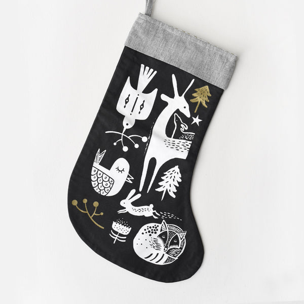 Wee Gallery Winter Animals Stocking - White on Black