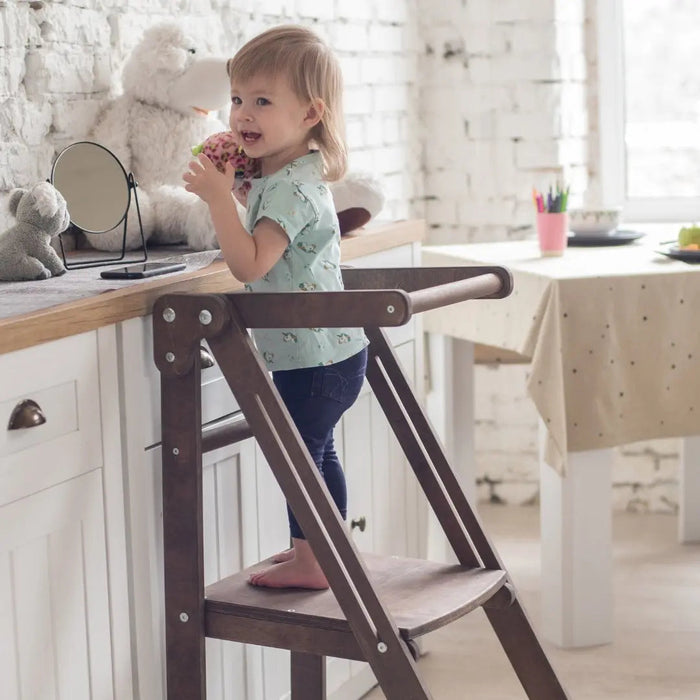 Goodevas Wooden Step Stool for Preschool - Kid Chair That Grows - Chocolate