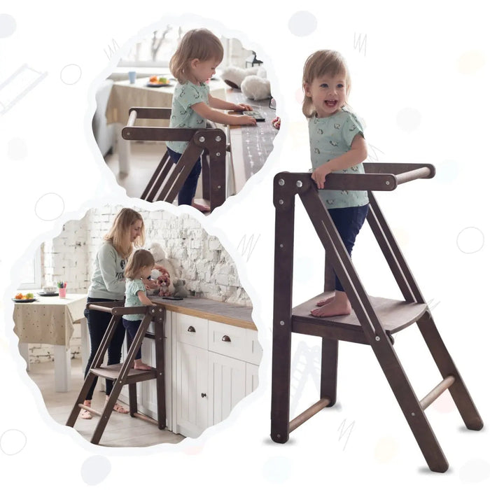 Goodevas Wooden Step Stool for Preschool - Kid Chair That Grows - Chocolate