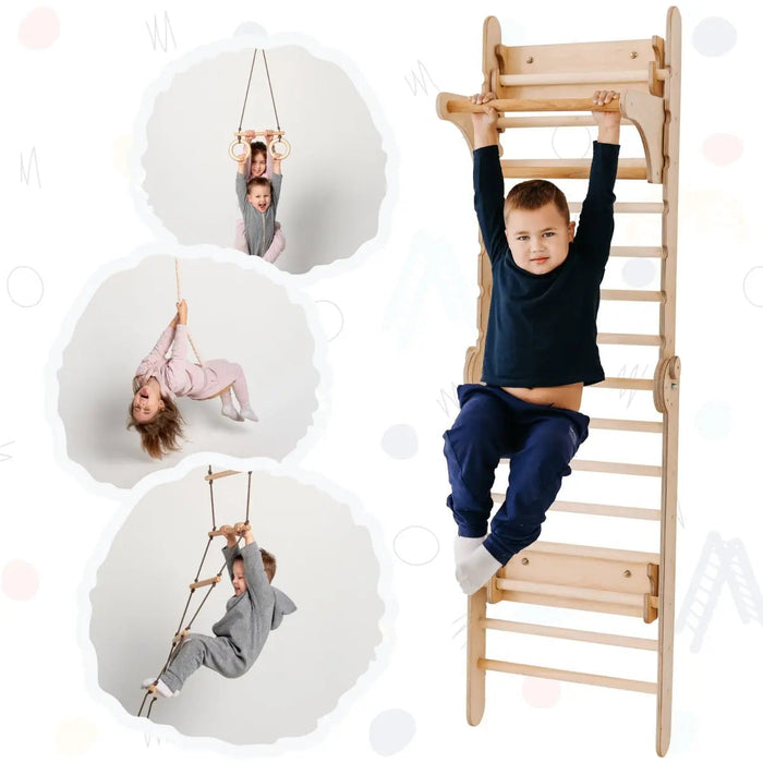 Goodevas 2in1 Wooden Swedish Wall / Climbing ladder for Children + Swing Set