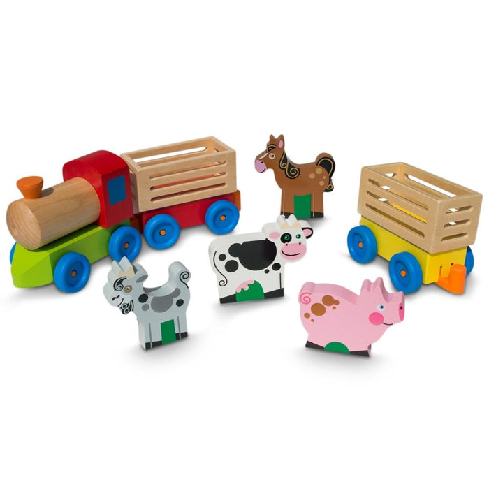 BestPysanky 4 Farm Animals on Wooden Train with 2 Cars Toy Set