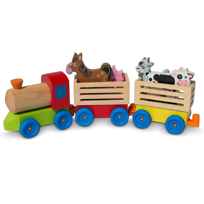 BestPysanky 4 Farm Animals on Wooden Train with 2 Cars Toy Set