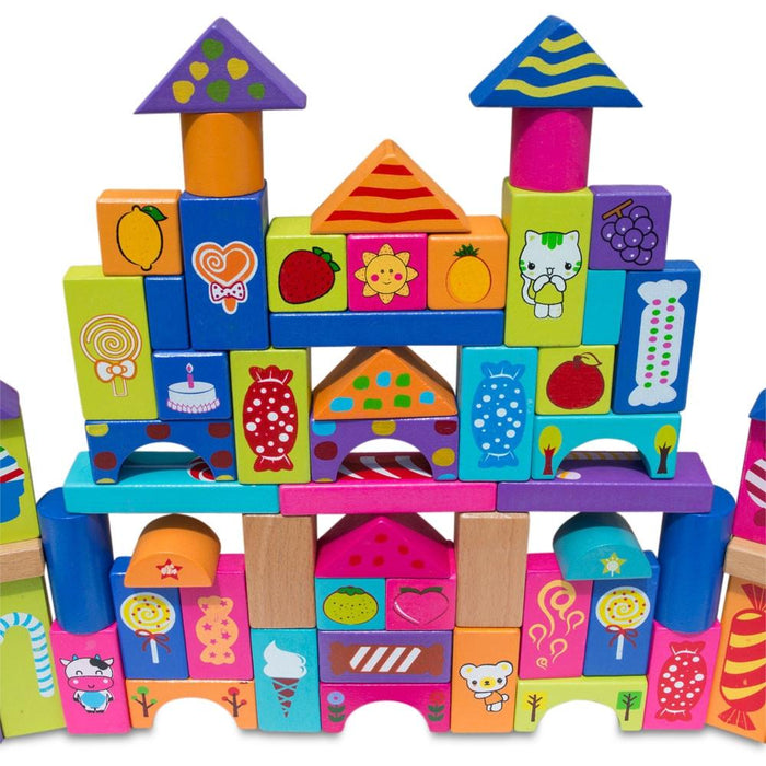 BestPysanky Set of 90 Colorful Wooden Building Blocks