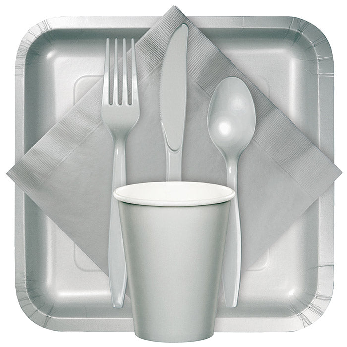 Party Decorations Shimmering Silver Assorted Plastic Cutlery, 24 ct