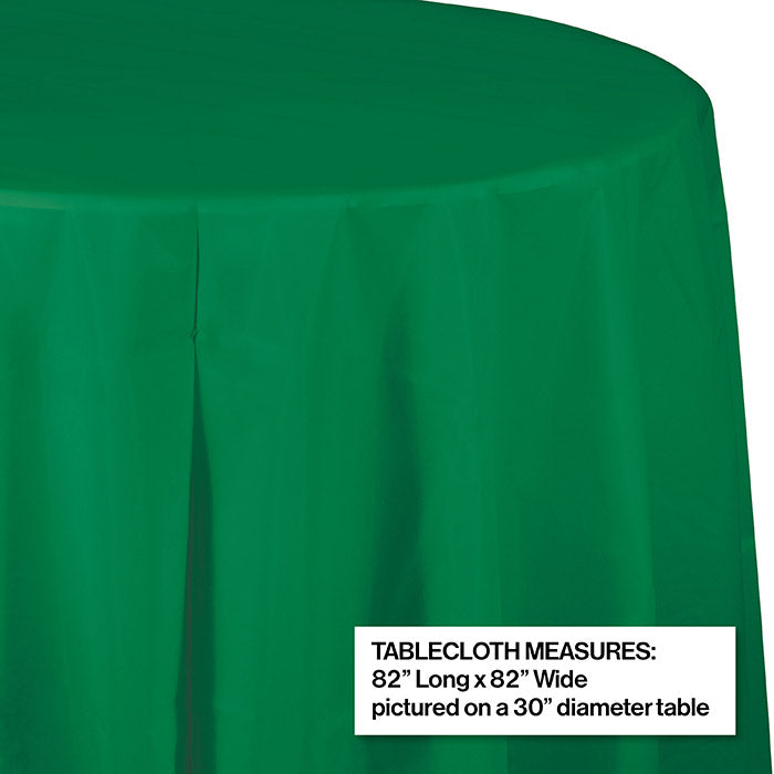 Party Decorations Emerald Green Round Plastic Tablecover, 82"