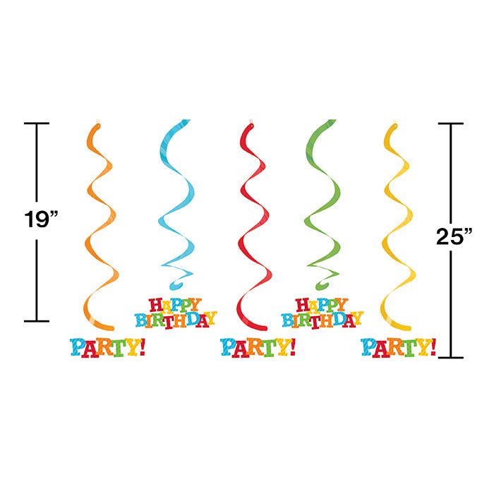 Party Decorations Dizzy Danglers Happy Birthday Stripes, 5 ct