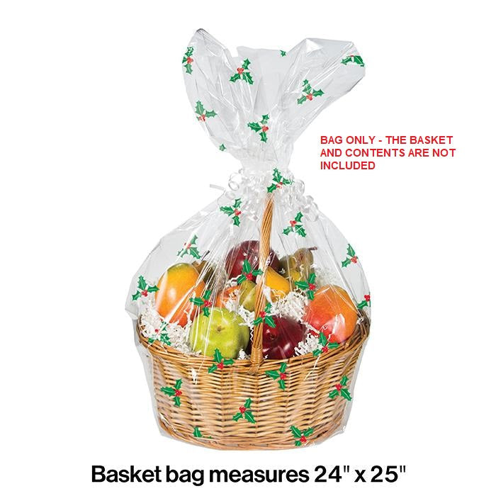 Party Decorations Holly Basket Bag