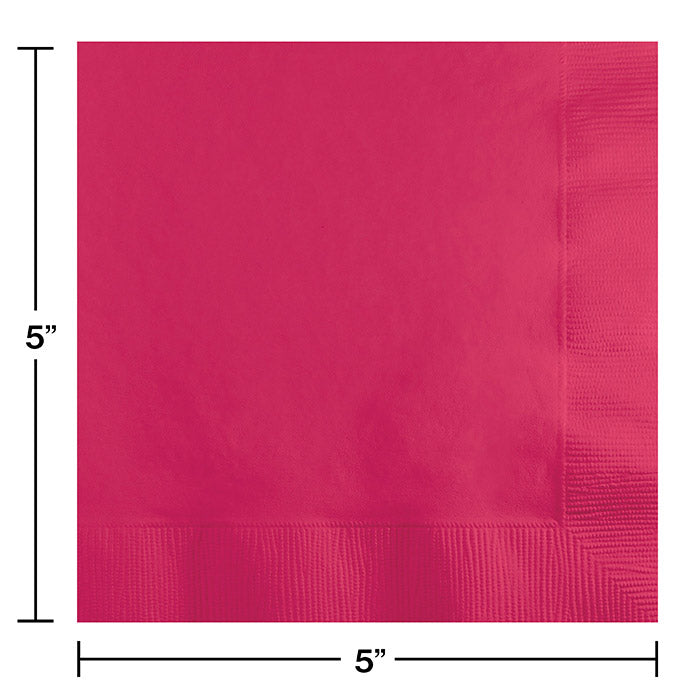 Party Decorations Hot Magenta Beverage Napkin, 3 Ply, 50 ct