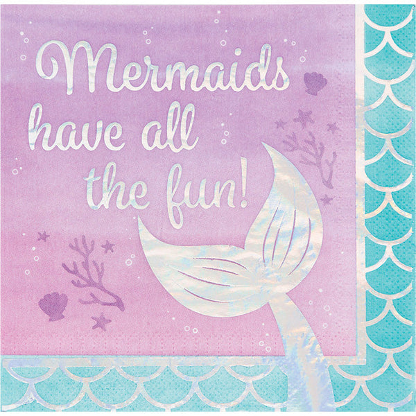 Party Decorations Iridescent Mermaid All The Fun Napkins, 16 ct