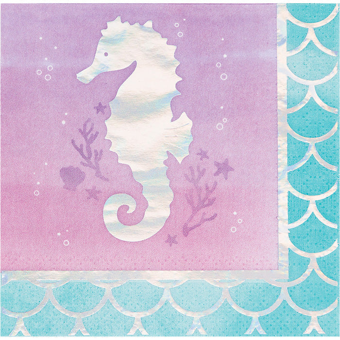 Party Decorations Iridescent Mermaid Party Beverage Napkins, 16 ct